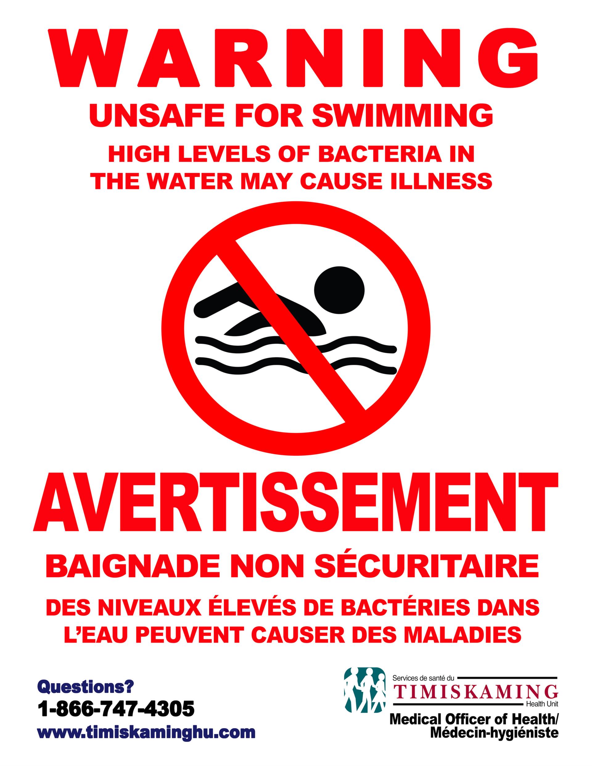 Avertissement baignade non sécuritaire